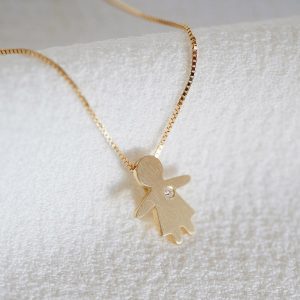 colar minimalista representando filha feito a mão em ouro 18k com diamante