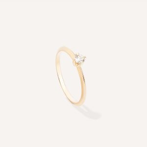 Anel Solitário minimalista para noivado com diamante em ouro 18k