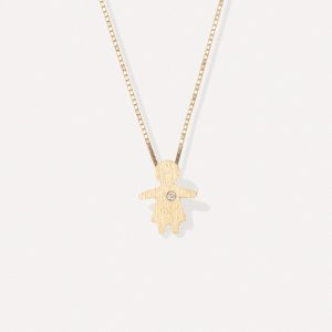 colar minimalista representando filha feito a mão em ouro 18k com diamante