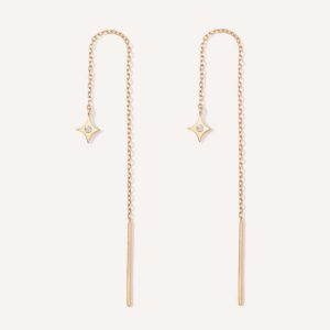 Brinco de estrela com diamante minimalista feito a mão com corrente em ouro 18k