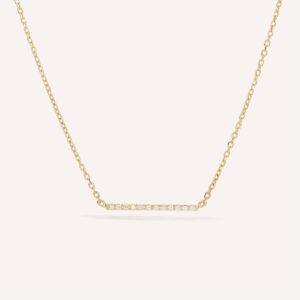 Colar de ouro 18k com traço de diamantes, design minimalista da Joias Liê.