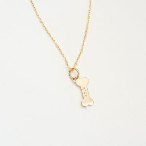 colar de ouro 18k ossinho de cachorro com gravação do nome do pet minimalista