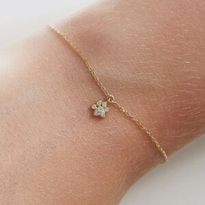 pulseira em ouro 18k com patinha de gato com brilhantes
